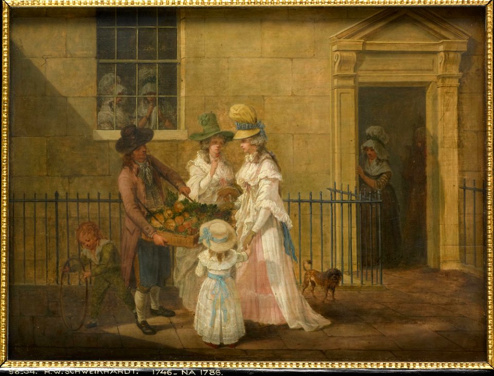 Hendrik Willem Schweickhardt - Twee vrouwen met kinderen kopen vruchten van een straatventer - 669 - Mauritshuis