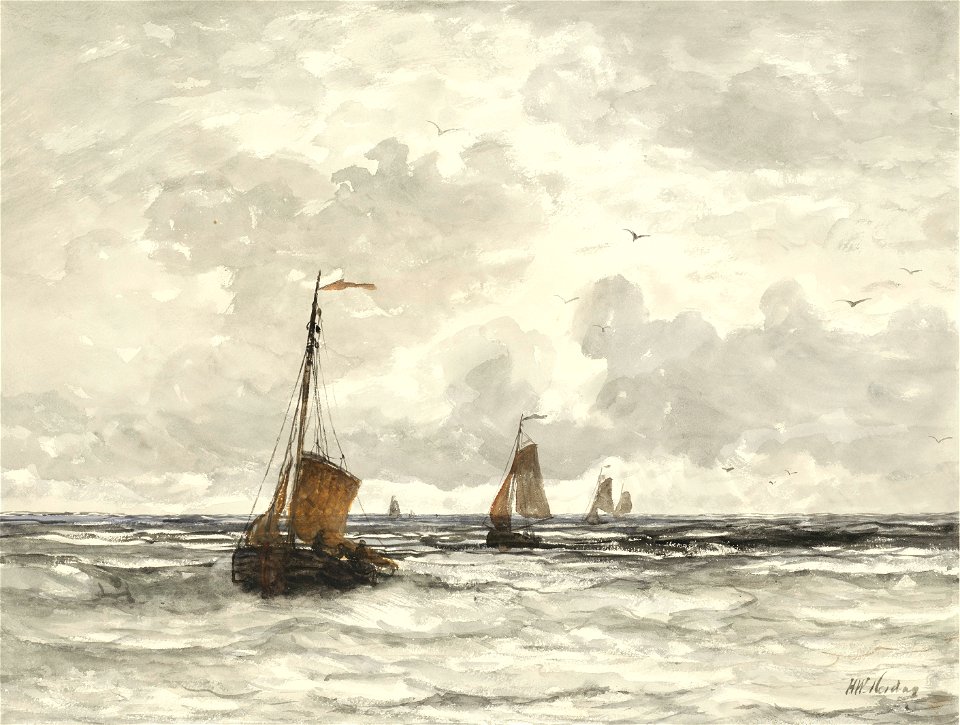 Hendrik Willem Mesdag - Vissersschepen in de branding