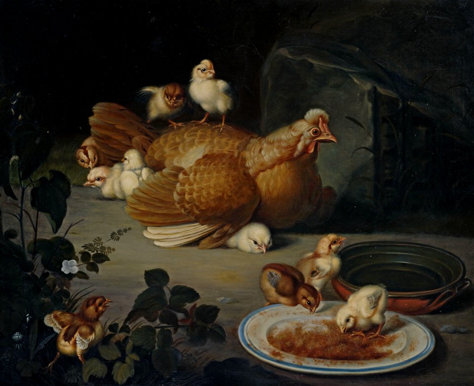 Henne mit Küken wohl Belgien 19 Jh