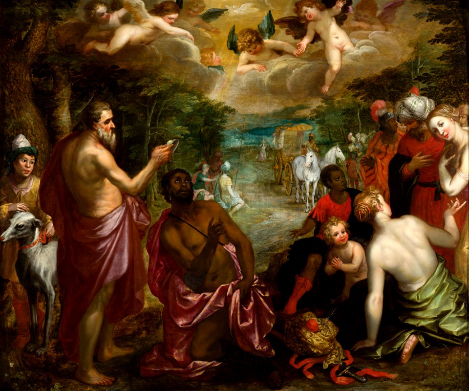 Hendrik van Balen (toegeschreven aan) ^ Jan Brueghel de Jonge (toegeschreven aan) - The Baptism of the Chamberlain of Queen Candace of Ethiopia - 282 - Mauritshuis