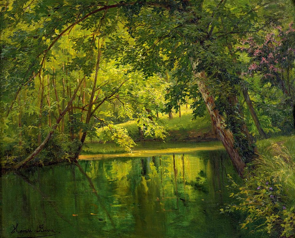 Henri Biva, Woodland Pond, oil on canvas, 50.2 x 61 cm