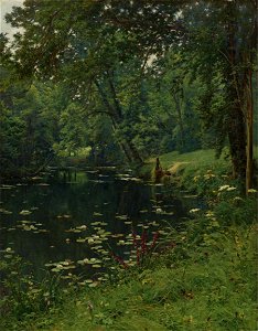 Henri Biva, A Woodland Pond, oil on canvas, 110.4 x 140.3 cm (55.25 x 43.5 in)