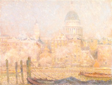Henri Le Sidaner - St. Paul’s from the River- Morning Sun in Winter - Google Art Project. Free illustration for personal and commercial use.