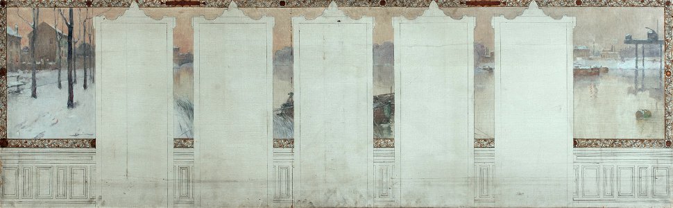 Henri Gaston Darien - Esquisse pour la mairie d'Asnières , Hiver. La Seine à Asnières - PPP4324 - Musée des Beaux-Arts de la ville de Paris