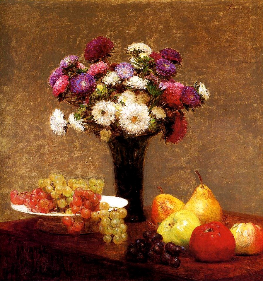Henri Fantin-Latour Asters and Fruit on a Table