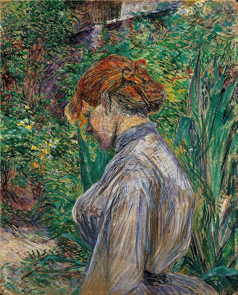 Henri de Toulouse-Lautrec - Rouge dirigé la femme dans le jardin de Monsieur Foret