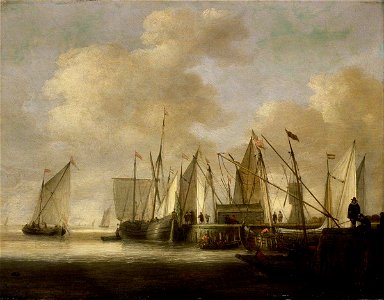 Hendrik Jacobsz. Dubbels (1621-1707) (attributed to) - Dutch Vessels at a Pier - BHC0840 - Royal Museums Greenwich