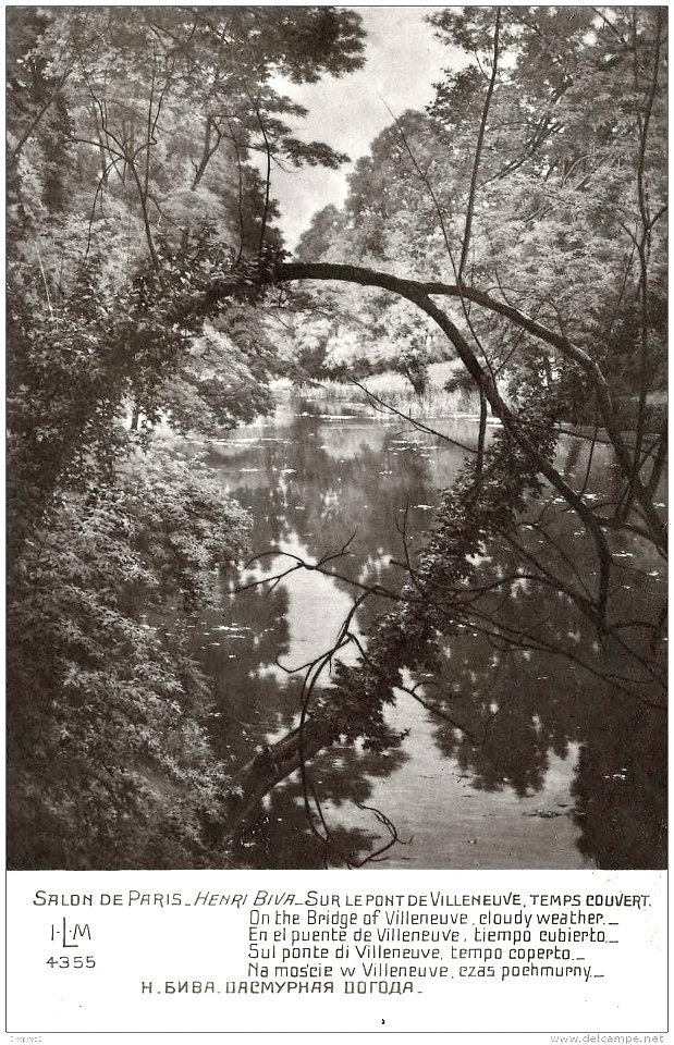 Henri Biva, Sur le Pont de Villeneuve, Temps couvert, Salon de Paris postcard published 1914