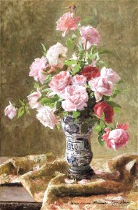 Henri Biva, Pink Roses in Full Bloom, oil on canvas, 91.4 x 61 cm