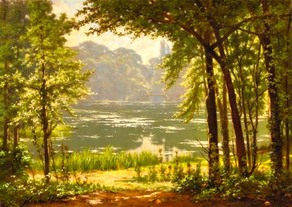 Henri Biva, A sun drenched river view, oil on canvas, 46 x 65.1 cm