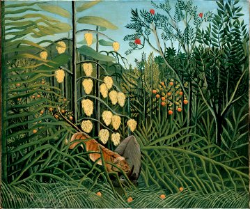 Henri Rousseau - In a Tropical Forest. Struggle between Tiger and Bull. Free illustration for personal and commercial use.