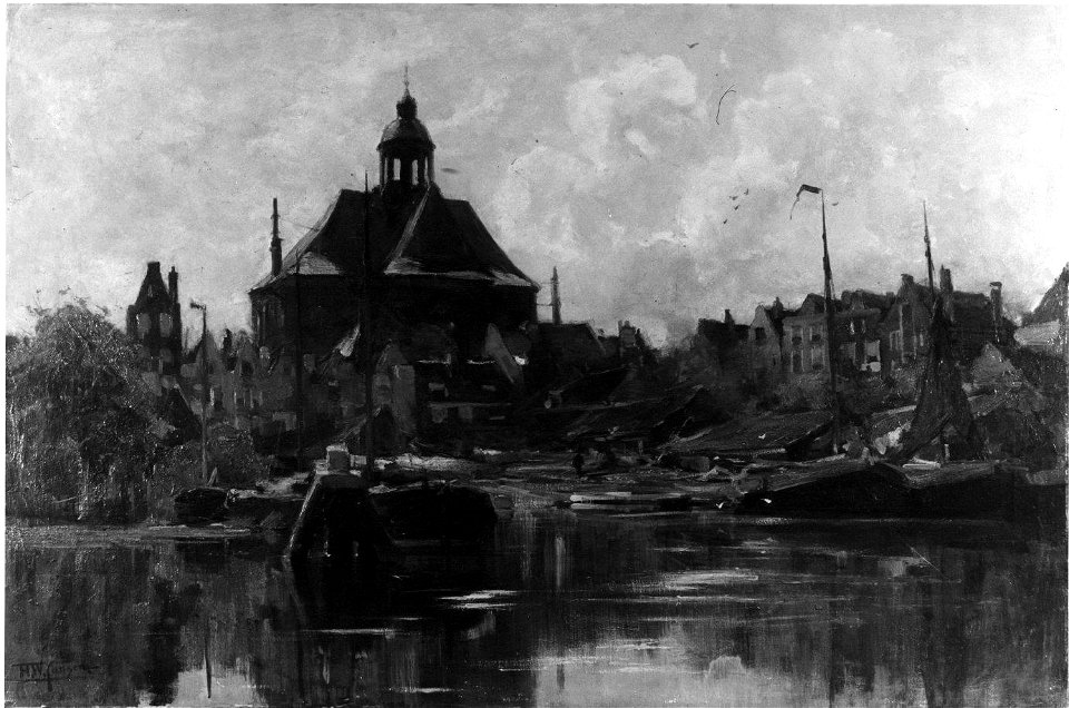 Hendrik Willebrord Jansen - De Oosterkerk en scheepswerf 'Het Wapen van Amsterdam' gezien over de Kattenburgervaart vanuit het westen - SA 302 - Amsterdam Museum