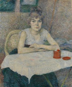 Henri de Toulouse-Lautrec - Young woman at a table, 'Poudre de riz' - Google Art Project. Free illustration for personal and commercial use.