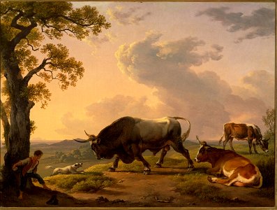 Hendrik Voogd - Een stier aangevallen door een hond in een Italiaans landschap - 3317 (OK) - Museum Boijmans Van Beuningen