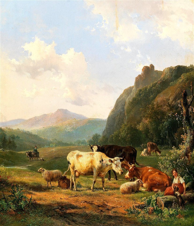 Hendrikus van de Sande Bakhuyzen - Cattle and sheep in a meadow