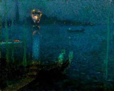 Henri Le Sidaner Le Bec de Gaz - Nuit bleue 1906. Free illustration for personal and commercial use.