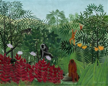 Henri Rousseau - Tropical Forest with Monkeys. Free illustration for personal and commercial use.