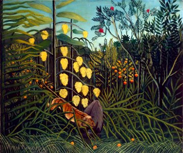 Henri Rousseau - Combat of a Tiger and a Buffalo. Free illustration for personal and commercial use.