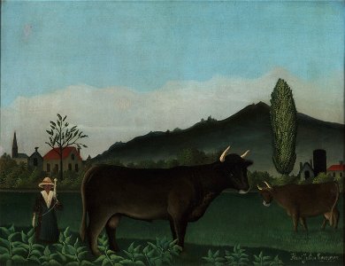 Henri Rousseau - Landscape with Cattle. Free illustration for personal and commercial use.