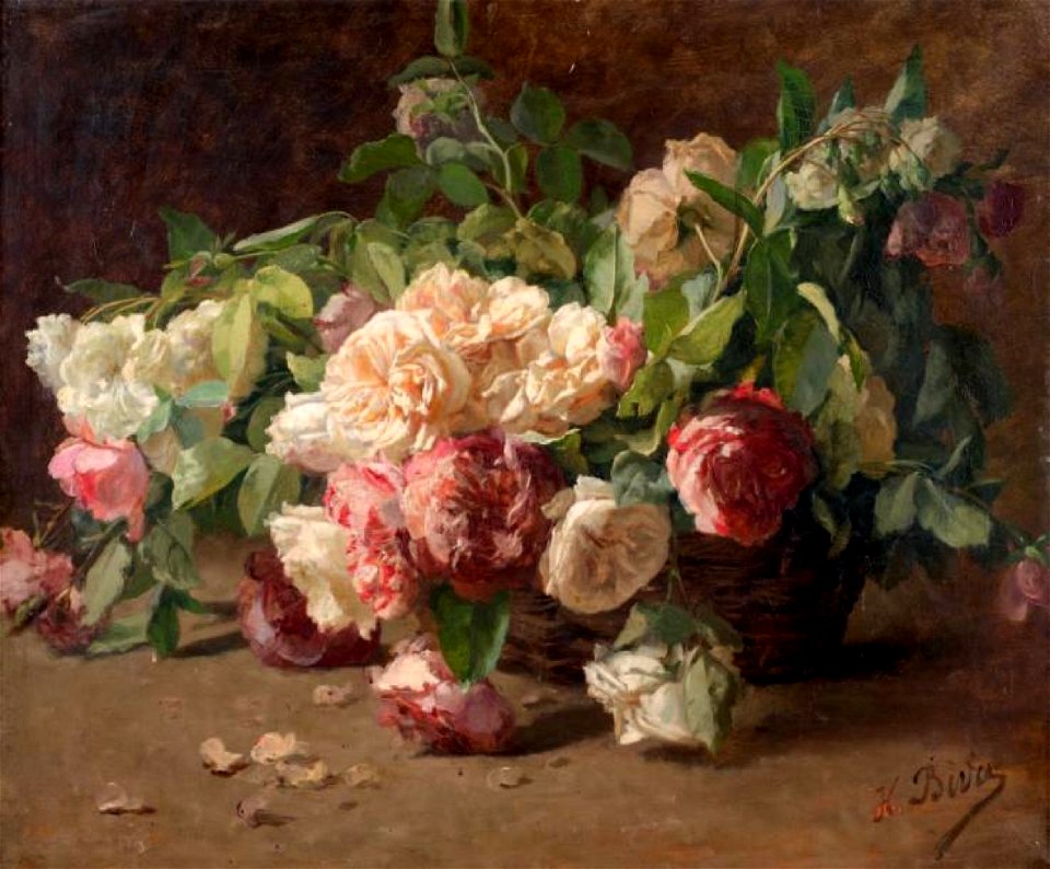 Henri Biva, La corbeille de roses, oil on canvas, 59 x 73 cm