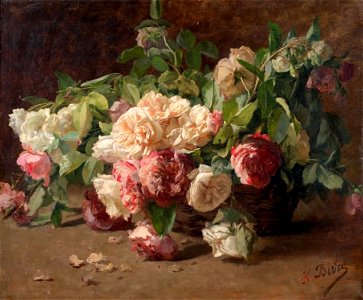 Henri Biva, La corbeille de roses, oil on canvas, 59 x 73 cm