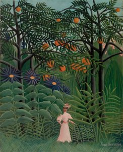 Henri Rousseau - Woman Walking in an Exotic Forest (Femme se promenant dans une forêt exotique) - BF388 - Barnes Foundation. Free illustration for personal and commercial use.