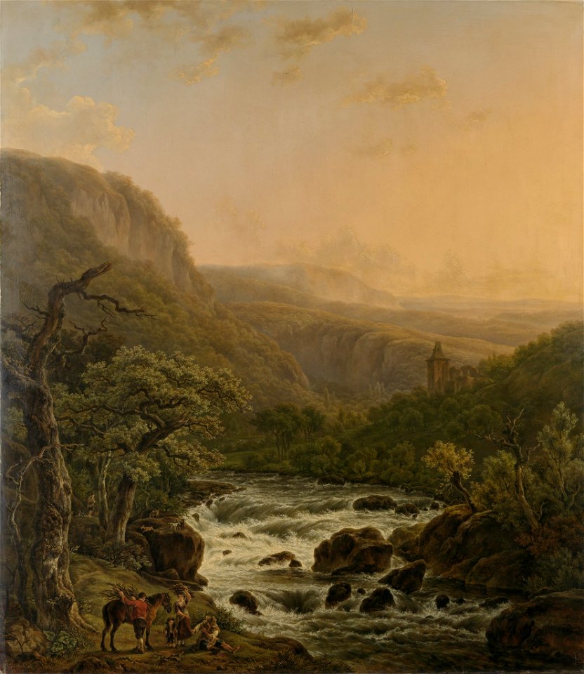 Henri van Assche - Rivier in de Ardennen bij zonsondergang