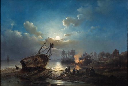 Henri Adolphe Schaep - Nachtelijk werk in de dokken