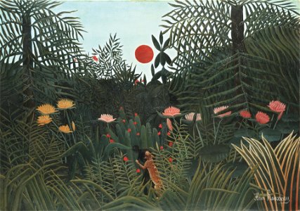 Henri Rousseau - Foret vierge au soleil couchant. Free illustration for personal and commercial use.