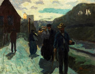 Hermann Pleuer Stuttgarter Westbahnhof in der Abenddämmerung 1899