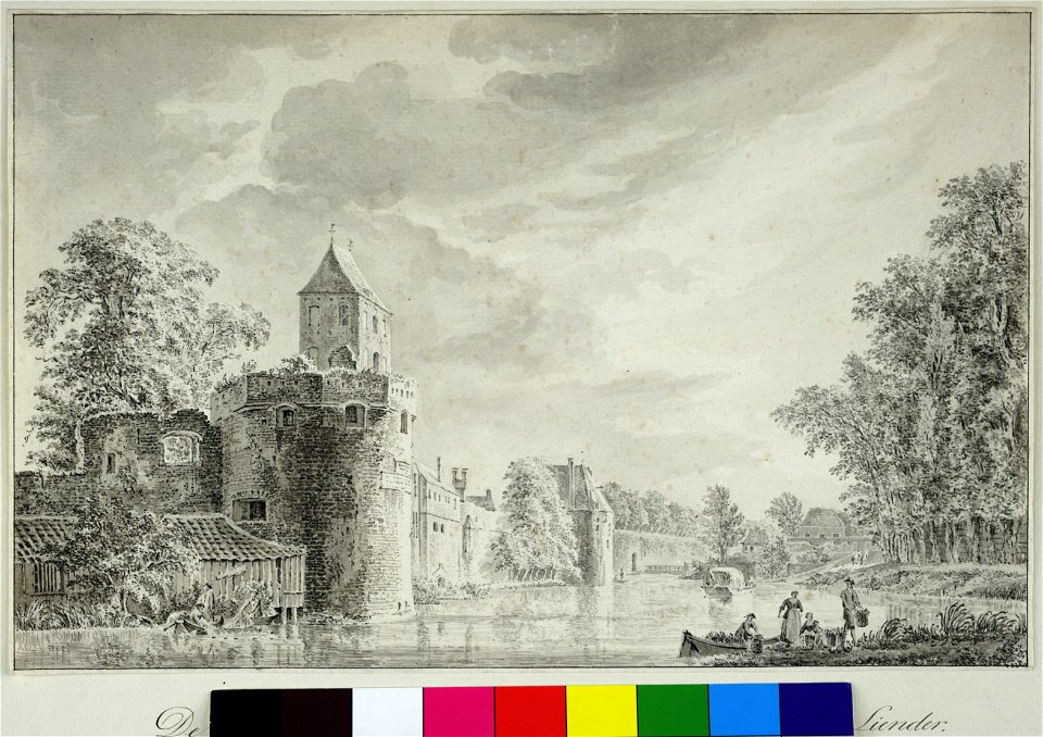 HUA-38459-Gezicht over de stadsbuitengacht te Utrecht op de stadsmuur aan de noordoostzijde van de stad met op de voorgrond de waltoren De Vos zonder dak daarac