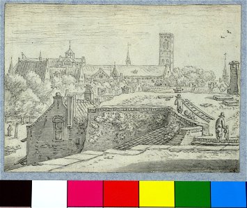 HUA-36313-Gezicht boven op de wal te Utrecht uit het noorden vanaf het zuidwestelijke bastion van het voormalige kasteel Vredenburg met op de achtergrond de Mar