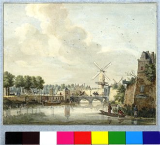 HUA-36381-Gezicht over de stadsbuitengracht op de stadswal te Utrecht met de Tolsteegbrug en poort en daarachter de Bijlhouwerstoren links een gedeelte van de s