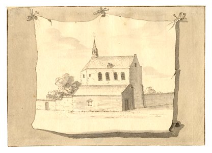 HUA-35060-Gezicht op het overgebleven deel van de kerk van de St Paulusabdij te Utrecht uit het noordoosten met weglating van de overige daar aanwezige gebouwen