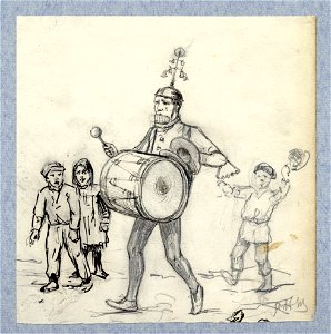 HUA-32795-Afbeelding van een muzikant en drie kinderen tijdens een kermis te Utrecht