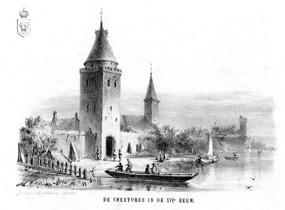 HUA-36329-Gezicht op de stadsbuitengracht en de wal te Utrecht uit het noordwesten met de Smeetoren en de Geertekerk en rechts op de achtergrond de Bijlhouwerst