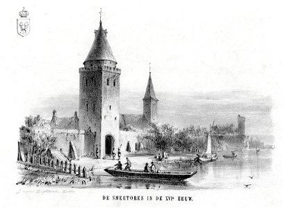 HUA-36329-Gezicht op de stadsbuitengracht en de wal te Utrecht uit het noordwesten met de Smeetoren en de Geertekerk en rechts op de achtergrond de Bijlhouwerst