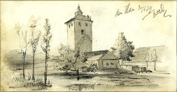 HUA-39428-Gezicht op de woontoren en andere gebouwen van kasteel Den Ham in VleutenNB De gemeente Vleuten De Meern is per 1 jan 2001 bij de gemeente Utrecht gev