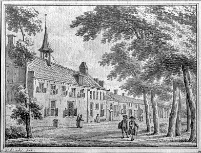 HUA-38295-Gezicht op de zij en voorgevel van het St Anthoniegasthuis buiten de Weerdpoort te Utrecht