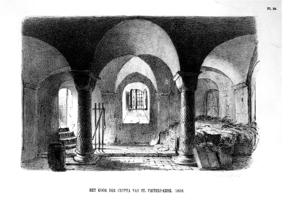 HUA-37164-Interieur van de Pieterskerk te Utrecht de crypte gezien uit het westen