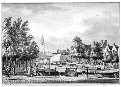 HUA-35176-Gezicht vanaf de Stenenbrug over de Vecht op de stad Utrecht met aan weesrzijden de bebouwing langs de Bemuurde Weerd links OZ rechts WZ en op de acht