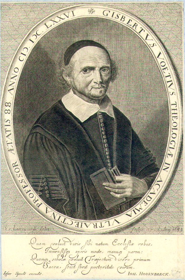HUA-39294-Portret van Gijsbert Voet geboren 1589 hoogleraar in de theologie aan de Utrechtse hogeschool 1634 1676 overleden 1676 Te halve lijve rechts in toga e