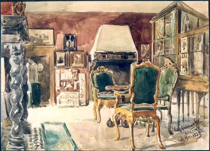 HUA-38723-Interieur van het stadhuis Stadhuisbrug te Utrecht het Stedelijk Museum van Oudheden op de tweede verdieping het voorste gedeelte van zaal B gezien va