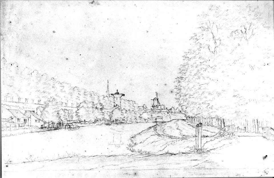 HUA-36331-Gezicht over de stadsbuitengracht op de stadswal te Utrecht uit het noordwesten met de Smeetoren en op de achtergrond het bastion Sterrenburg en de mo