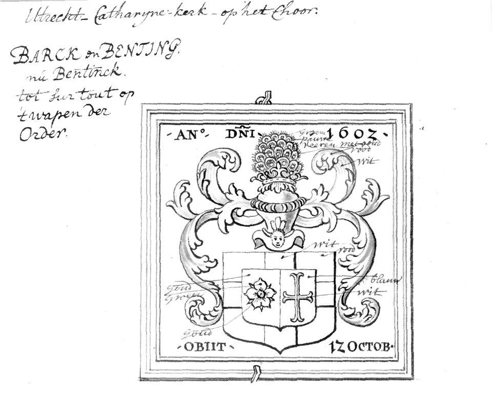 HUA-37609-Afbeelding van het rouwbord van de commandeur Henrick Berck overleden 12 oktober 1602 in de St Catharinakerk te Utrecht