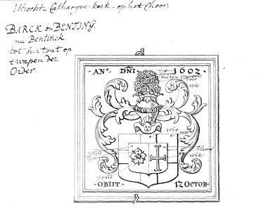 HUA-37609-Afbeelding van het rouwbord van de commandeur Henrick Berck overleden 12 oktober 1602 in de St Catharinakerk te Utrecht