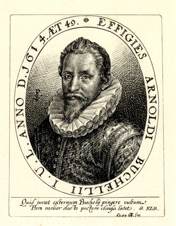 HUA-38844-Portret van A van Buchel geboren 1565 geschiedkundige te Utrecht overleden 1641 Borstbeeld links in ovaal
