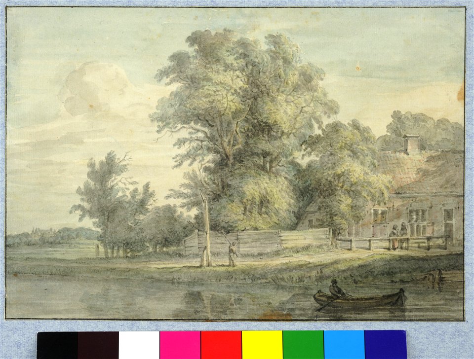 HUA-38219-Gezicht over de Vecht buiten Utrecht met de herberg De Klop en links op de achtergrond slot Zuylen