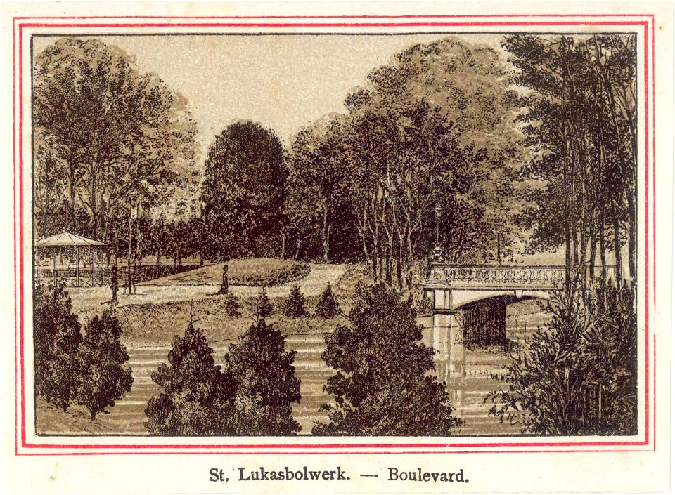 HUA-38667-Gezicht vanaf de Maliesingel te Utrecht over de stadsbuitengracht op het Lucasbolwerk met rechts de Lucasbrug uit het zuidoosten