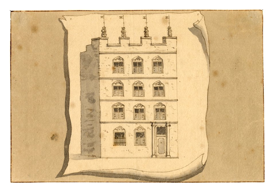HUA-35121-Afbeelding van de zij en de voorgevel van het huis Leeuwenburg aan de Oudegracht te UtrechtNBHet huis Leeuwenburg heeft sinds 1917 het adres Oudegrach